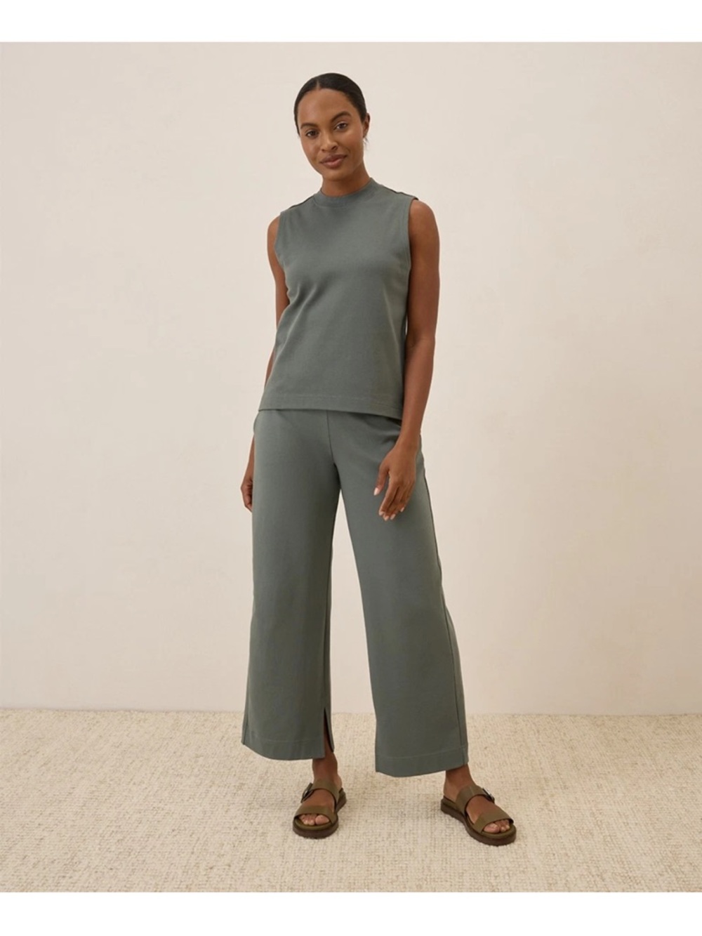 Pact Organic Airplane Wide Leg Crop Pant Castor Green Women’s size X-Large